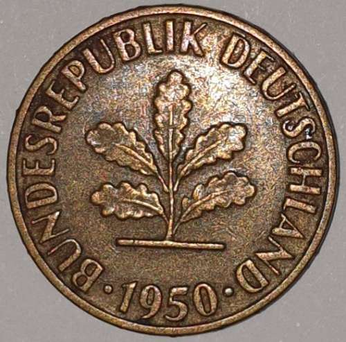 1950 D - 5 PFENNIG - FIVE PFENNIG - GERMANY - FEDERAL REPUBLIC - (Brass Clad Steel)